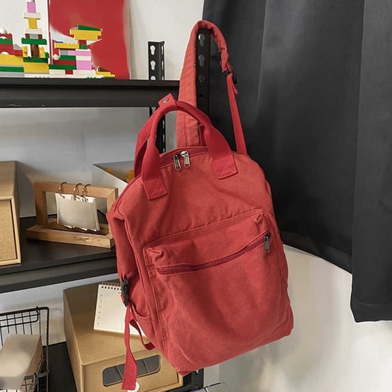 Washed Canvas Backpack with Dual Top Handles Durable Casual Daypack for Commute Work and Travel Use 12.6 x 7.5 x 15.7 inches