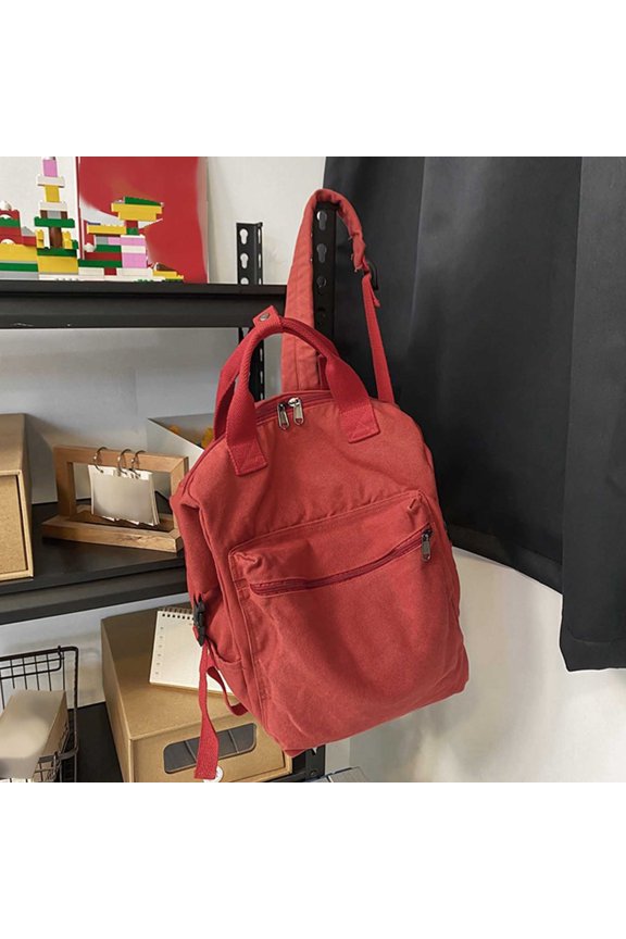 Washed Canvas Backpack with Dual Top Handles Durable Casual Daypack for Commute Work and Travel Use 12.6 x 7.5 x 15.7 inches
