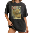 thumbnail image 1 of Washed Cat Shirt Graphic Tees Print Tshirt Shirts Black Washed Women Cute Headphone Cat Meme Design Vintage Style Tee Size S-2XL Tops, 1 of 6