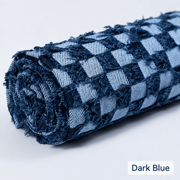 Washed Checkerboard Jacquard Denim Fabric by The Yard, Cotton Denim Cloth for Jackets, Apparel Sewing and DIY Crafts