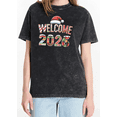 thumbnail image 1 of Washed Christmas hat Welcome 2026 Theme Graphic Tee T Shirt Tops Breathable Short Sleeve Round Neck Black S-2XL Plus Size, 1 of 5