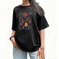 thumbnail image 1 of Washed Colorful Floral Graphic Tee T-Shirt Top Print Suitable Short Sleeve Round Neck Black S-2XL Plus Size, 1 of 5