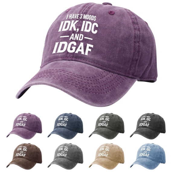 Washed Cotton Baseball Cap with IDK IDC & IDGAF print,Adjustable Vintage Distressed Dad Hat,Curved Brim Casual Trucker Cap for Daily Wear Outdoor Weekend Street Outfit for Men Women