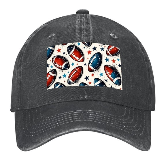 Washed Cotton Baseball Caps for Men Women, Breathable Retro Adjustable Dad Hats with Crown for Running, Outdoor, Daily Casual Wear, Black-Football Flag
