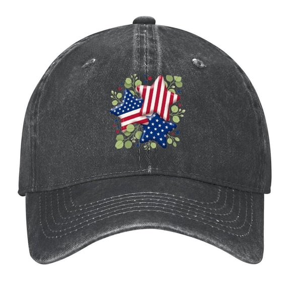 Washed Cotton Baseball Caps for Men Women, Breathable Retro Adjustable Dad Hats with Crown for Running, Outdoor, Daily Casual Wear, Black-Patriot Stars