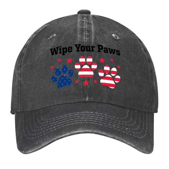 Washed Cotton Baseball Caps for Men Women, Breathable Retro Adjustable Dad Hats with Crown for Running, Outdoor, Daily Casual Wear, Black-Wipe Paws
