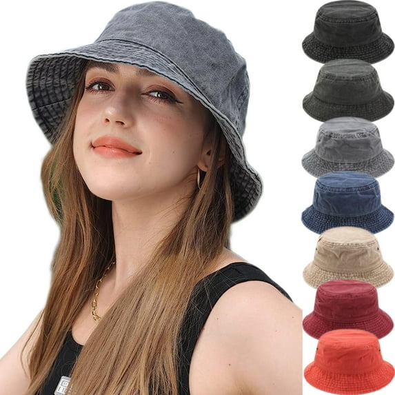 Washed Cotton Bucket Hats Packable Summer Outdoor Cap Travel Beach Sun Hat Plain Colors for Men Women