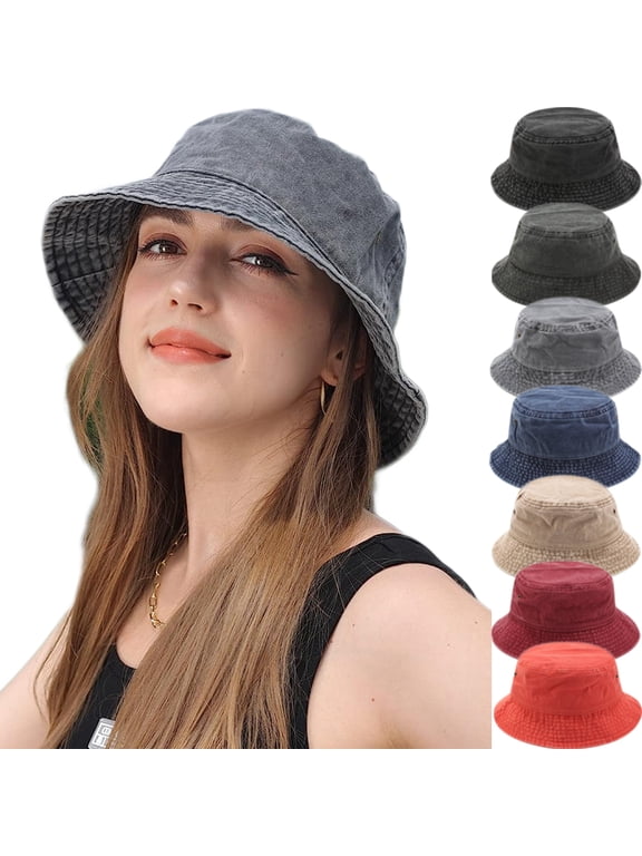 Washed Cotton Bucket Hats Packable Summer Outdoor Cap Travel Beach Sun Hat Plain Colors for Men Women