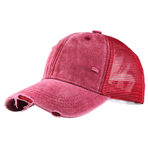 Washed Cotton Distressed Baseball Cap, Mesh Back Trucker Hat, Outdoor Hiking Headwear, Men Durable Breathable Adjustable Cap for Outing Mountain Climbing Outdoor Leisure Retro Casual Hat,Wine