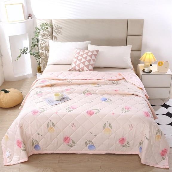 Washed Cotton Double Layer Gauze Summer Cool Blanket, Machine Washable Air Conditioning Quilt In Light Pink Flower, 40X60 Inch