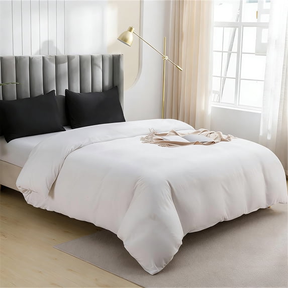 Washed Cotton Duvet Cover Soft Breathable Bedding Cover Reversible Design for Bedroom Living Room All Season Use