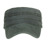 Washed Cotton Military Cadet Army Caps Unique Design Vintage Flat Top Hat Twill Military Corps Hat by Awwp Green One Size