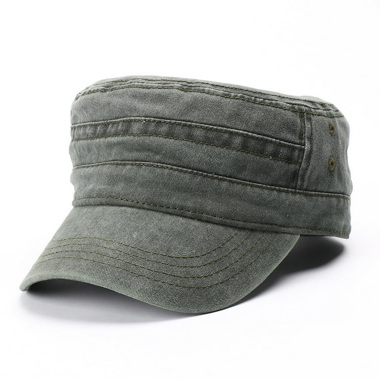 Yuanbang Washed Cotton Military Caps Men Cadet Army Cap Unique Design Vintage Flat Top Hat Army Green Men s Size One Size