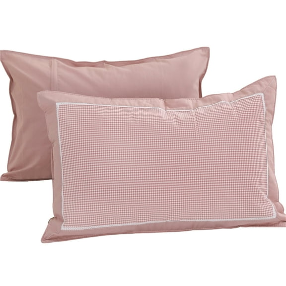 Washed Cotton Plaids Pillowcase with Lace Trim Standard Set Of 2 Breathable Bedding Pillow Covers For Whole Season