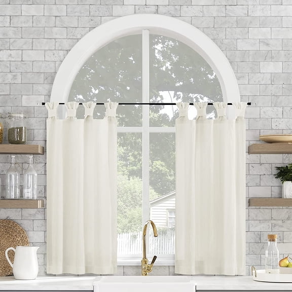 Washed Cotton Small Window Twist Tab Cafe Curtains, 52" x 36", Ivory