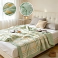 thumbnail image 1 of Washed Cotton Summer Quilt Cotton Filling Cool Breathable Plaid Bed Blanket Lightweight Quilt for Hot Weather Bedroom Dorm Home Decor, 1 of 6