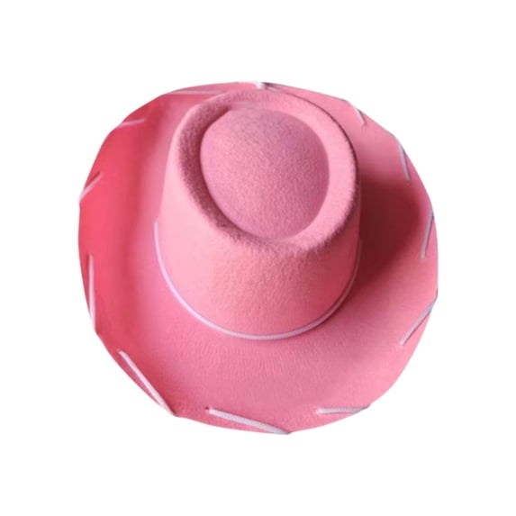 Washed Denim Cowboy Hat with Adjustable Chin Strap Durable Western Wide Brim Sun Cap for Outdoor Activities Pink