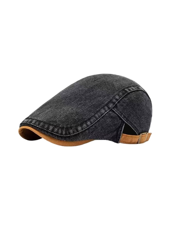 Washed Denim Flat Cap, Vintage Distressed Artist Newsboy Beret Hat, Adjustable Strap Casual Ivy Cap Unisex Daily Wear