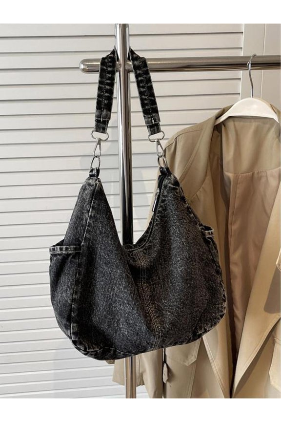 Washed Denim Hobo Bag for Women, Large Capacity Casual Crossbody Shoulder Bag with Adjustable Strap, Multi-Pocket Daily Tote Handbag for Travel Work Shopping