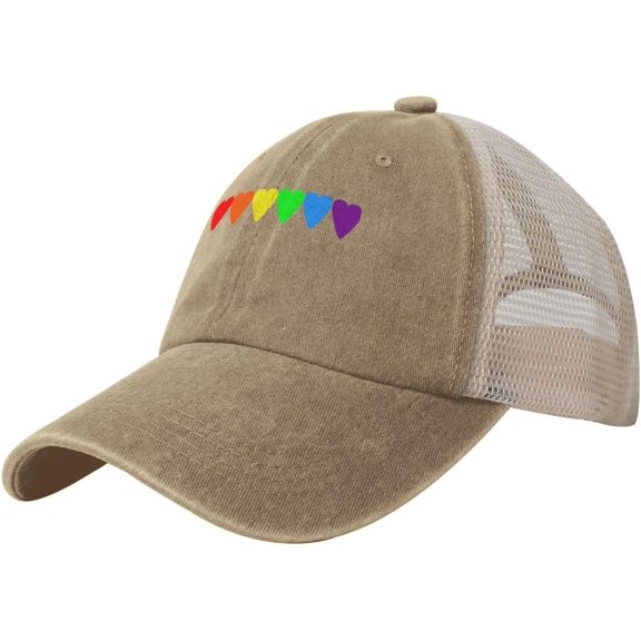 Washed Denim LGBT Heart Baseball Cap Adjustable Classic Cotton Trucker Hat for Men Women,Black