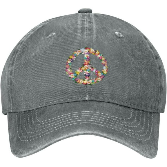 Washed Distressed Adjustable Peace and Love Symbol Flowers Womens Denim Baseball Cap Mom Trucker Hat Cap for Women