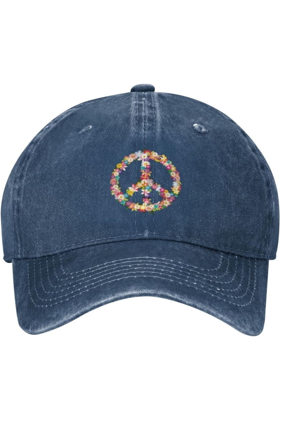 Washed Distressed Adjustable Peace and Love Symbol Flowers Womens Denim Baseball Cap Mom Trucker Hat Cap for Women