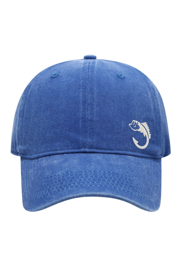 Washed Distressed Baseball Cap for Men Women, Embroidered Largemouth Bass Fish Hook Low Profile Dad Hat, Lightweight Outdoor Fishing Sun Hat