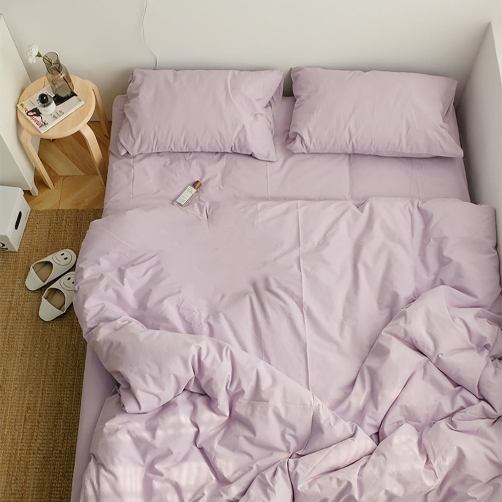 Washed Duvet Cover King Ultra Soft 100 Cotton Solid Color Lavender
