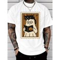 thumbnail image 1 of Washed Effect Womens Ghost Cat Graphic Tee Shirt Retro Stamp Halloween Tops Round Neck Short Sleeve White S-5XL, 1 of 4