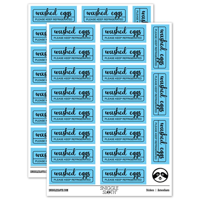 Washed Eggs Please Keep Refrigerated Label Carton Sticker Set - Light Blue - Gloss Finish - 2.00" Large