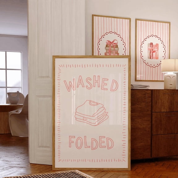 Washed Folded Print Pink Peach Laundry Room Wall Art, Laundry Day Poster, Trendy Laundromat Decor, Cute Laundry , Print Home Decor #181, Unframed Poster Size 16x24