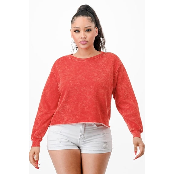 Washed French Terry Cropped Sweatshirts Red M