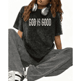 thumbnail image 1 of Washed God Is Good Scriptural Graphic Breathable Tee T-Shirt Print Top Short Sleeve Black S-2XL Plus Size, 1 of 5