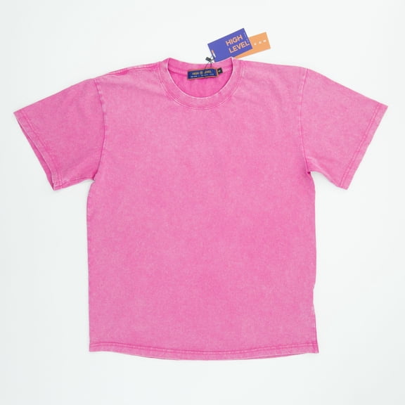 Washed HEAVYWEIGHT 225gsm Oversized Boxy Tees HIGH LEVEL HL brand Blank T-shirt stonewashed Casual Classic (Pink, L)
