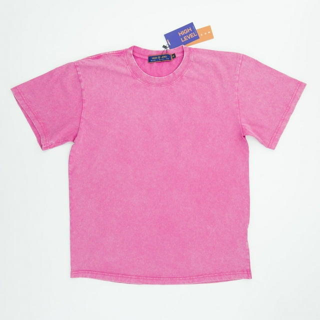 Washed HEAVYWEIGHT 225gsm Oversized Boxy Tees HIGH LEVEL HL brand Blank T-shirt stonewashed Casual Classic (Pink, M)