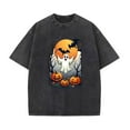 thumbnail image 1 of Washed Halloween Graphic Tee, Funny T-Shirt with Ghost, Pumpkins, Bat Print，Round neck，Cute，cotton，black，S-2XL，Plus size, 1 of 5