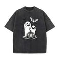 thumbnail image 1 of Washed Halloween Graphic Tee, Spooky Ghosts Pumpkin Bat Print, Causal T-Shirt Top，Crew neck，Cute，cotton，black，S-2XL，Plus size, 1 of 5