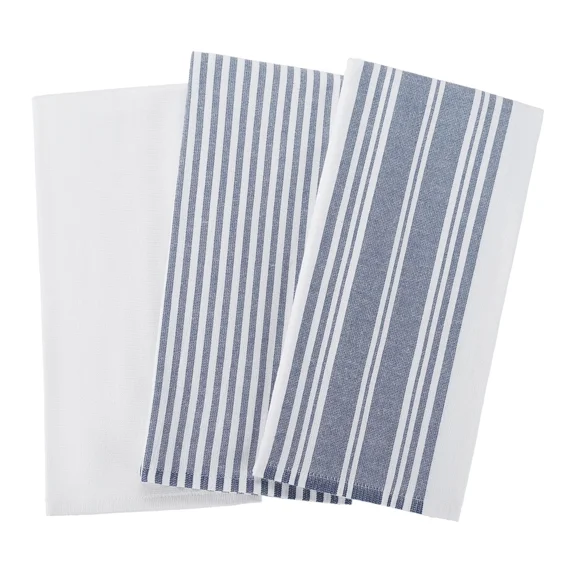 Washed Indigo Cotton Woven Dual-Purpose Oversized Kitchen Towels 3 Pack