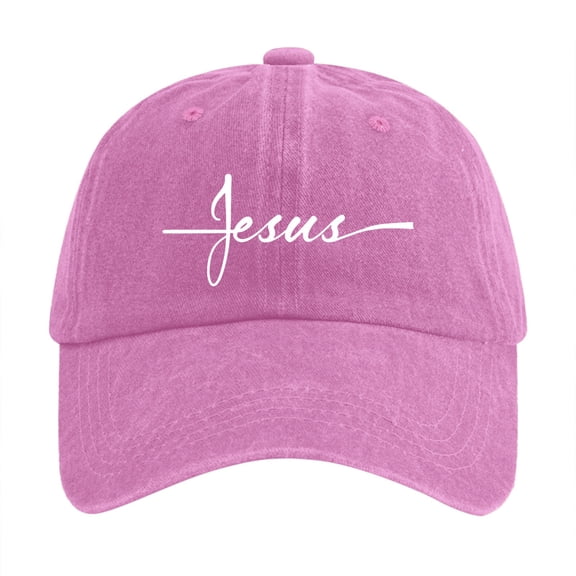 Washed Jesus Cross Embroidered Baseball Cap Adjustable Unisex Snapback Hat Outdoor Daily Wear Sun Visor Golf Pink