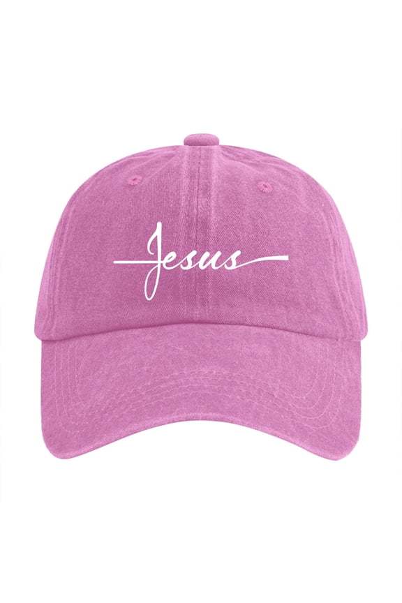 Washed Jesus Cross Embroidered Baseball Cap Adjustable Unisex Snapback Hat Outdoor Daily Wear Sun Visor Golf Pink