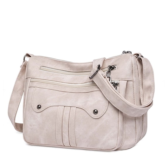 Washed Leather Shoulder Bag for Women with Adjustable Strap and Multiple Compartments 27 cm x 13 cm x 21 cm