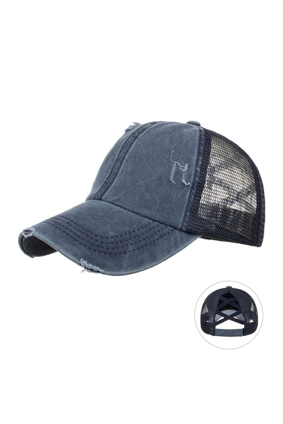 Washed Light Elastic Band Ponytail Baseball Mesh Cap Tongue Sun Hat Adjustable Breathable Sports Distressed Denim Unstructured Snapback
