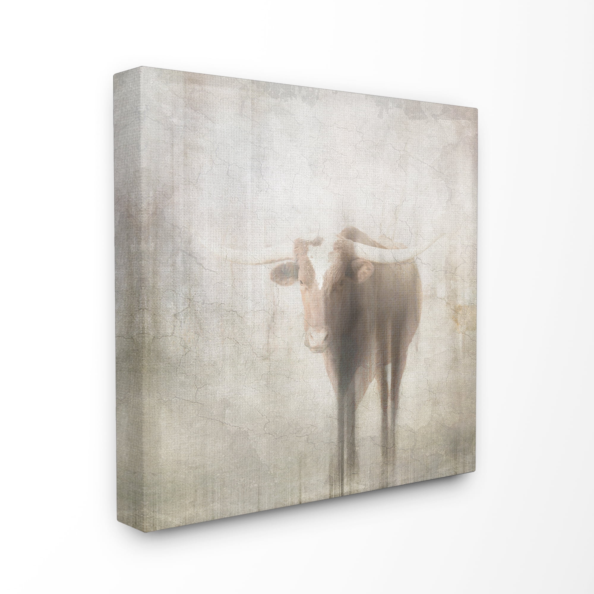 Washed Out Distressed Surface Rustic Bull Portrait Canvas Wall Art