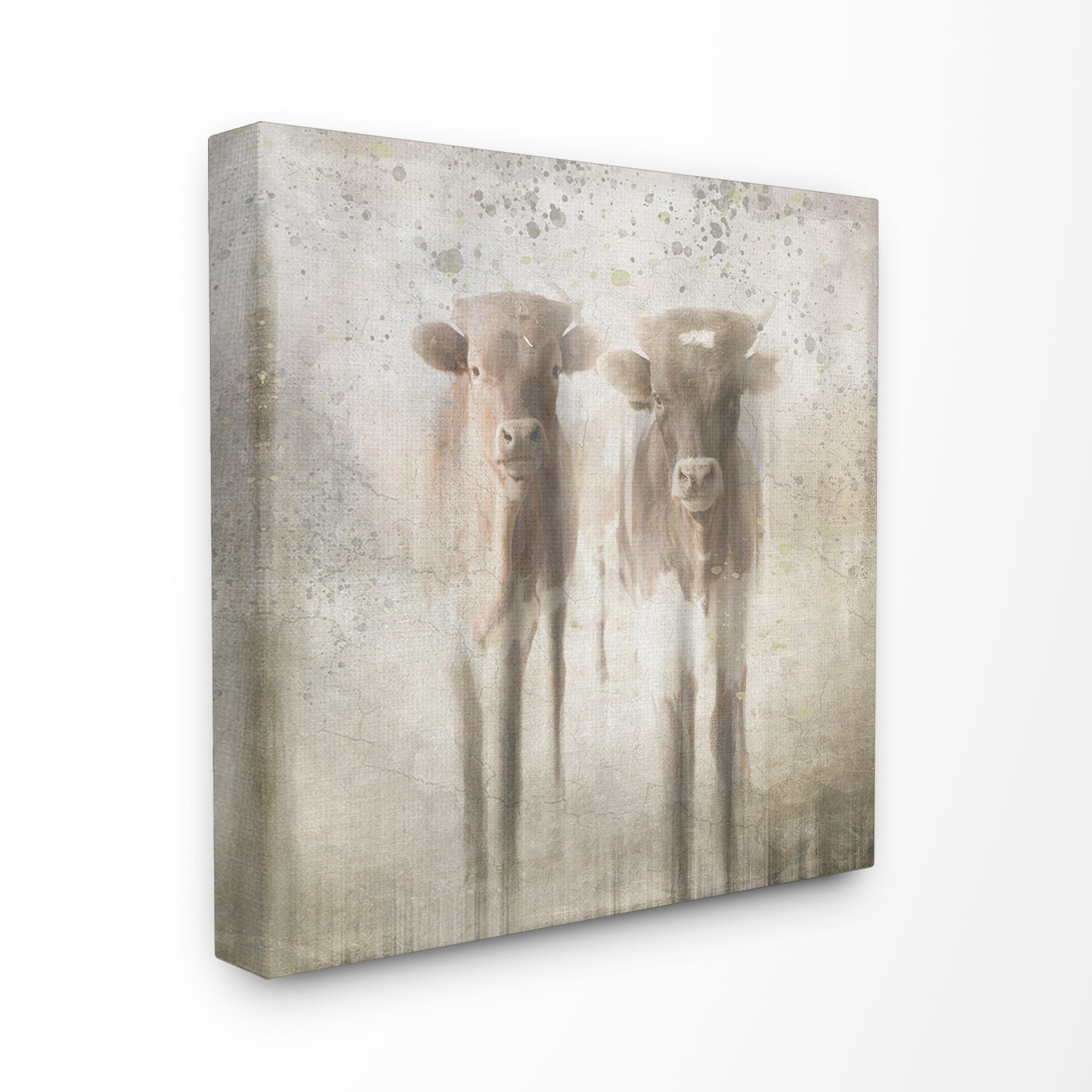 Washed Out Distressed Surface Rustic Calf Pair Canvas Wall Art
