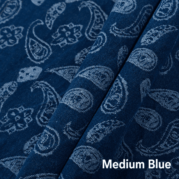 Washed Paisley Jacquard Denim Fabric by The Yard, 100% Cotton Medium Weight Fabric for Apparel, Bags and Crafts