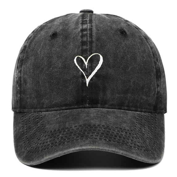 Washed Plain Baseball Cap Love Heart Embroidery Casquette Fashionable Cap Golf Hat UV Protection