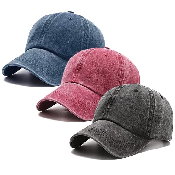 Washed Plain Vintage Baseball Cap,Cotton Adjustable Twill Bulk Low Profile Dad Hat for Men/Women 3 Pack
