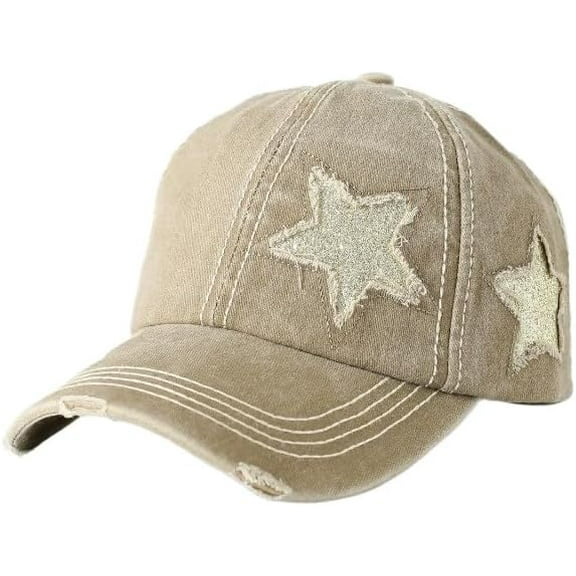 Washed Scratch Frayed Baseball Cap Retro Adjustable with Five-Pointed Stars for Men Women Trucker Cap Unisex