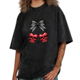 thumbnail image 1 of Washed Skull Cherry Bow Graphic Beautiful Tees T-shirt Gothic Spooky Cute Tops Short Sleeve Black S-2XL Plus Size, 1 of 5