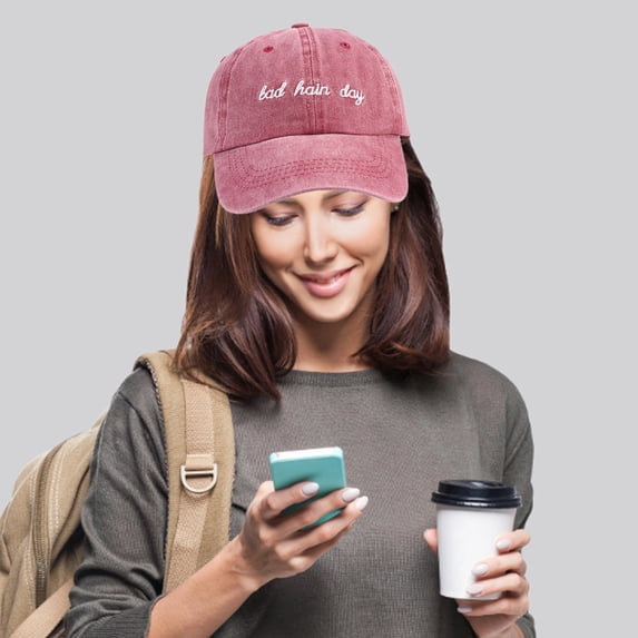Washed Soft Twill Baseball Cap JIANLAI Bad Hair Day Letter Embroidery Adjustable Curved Brim Dad Hat Casual Fashion Accessory for Street Style & Daily Errands